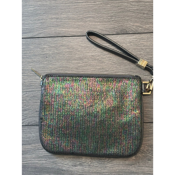 Kendra Scott Metallic Woven Wristlet Detachable Strap Purse Dark Iridescent OS - Picture 9 of 15